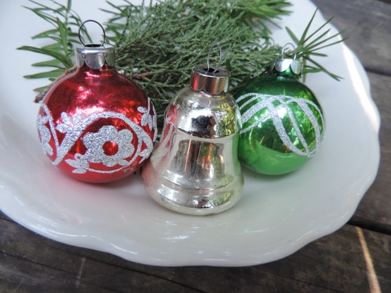 50 S Mercury Glass Christmas Ornaments Set Of 3 Vintage Etsy