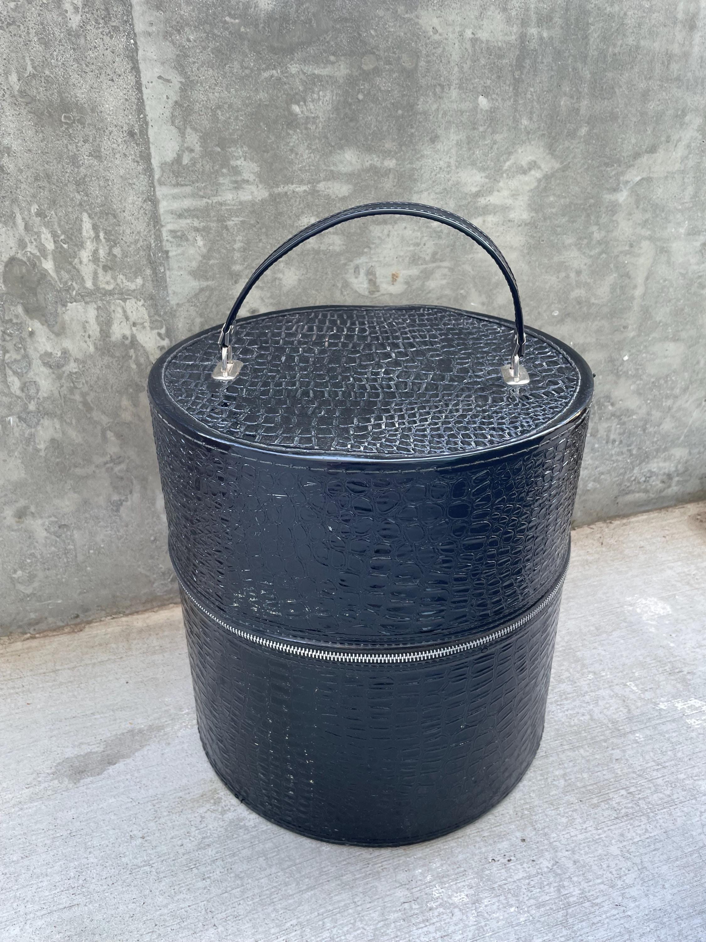 Vintage Faux Vinyl Crocodile Hat Box Storage Luggage Round - Etsy