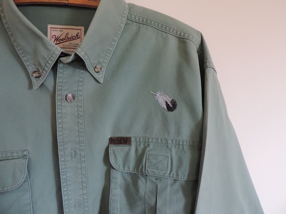 Vintage WOOLRICH Men's Shirt Fly Fishing Shirt 100% Cotton Button Down Collar Long Sleeve Shirt Father's Day Gift
