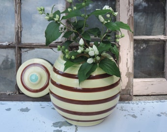 Two Vintage Cookie Jars Robinson Ransbottom Yellow Bee Hive set of 2 one lid