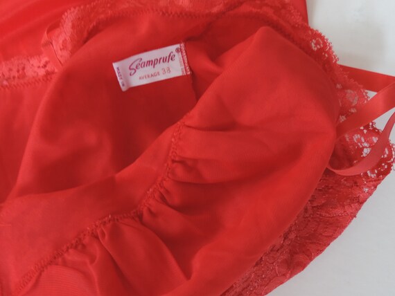 60's 70's Red Rose Slip Dress Nylon Slip Mid Cent… - image 9