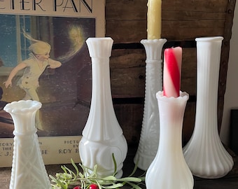 Vintage Christmas Glow Milk Glass Vases Set of 5 Holiday-inspired