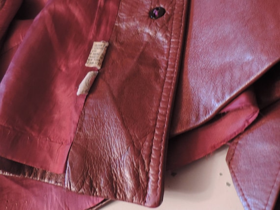 70's Leather Jacket Fitted at waist Burgundy Genu… - image 9