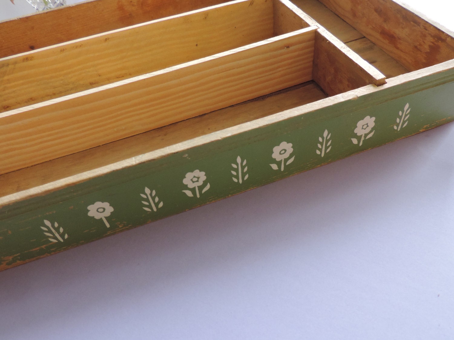 Vintage Wooden Utensil Storage Box Organizer 1940's Etsy