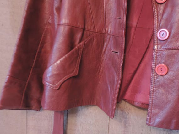 70's Leather Jacket Fitted at waist Burgundy Genu… - image 7