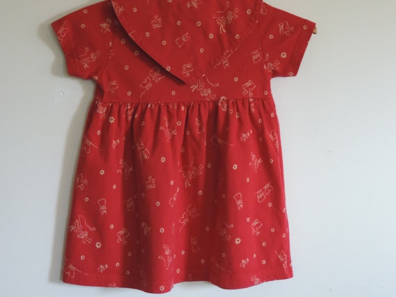 Vintage Toddler's Dress Lands End Red Floral Gard… - image 3