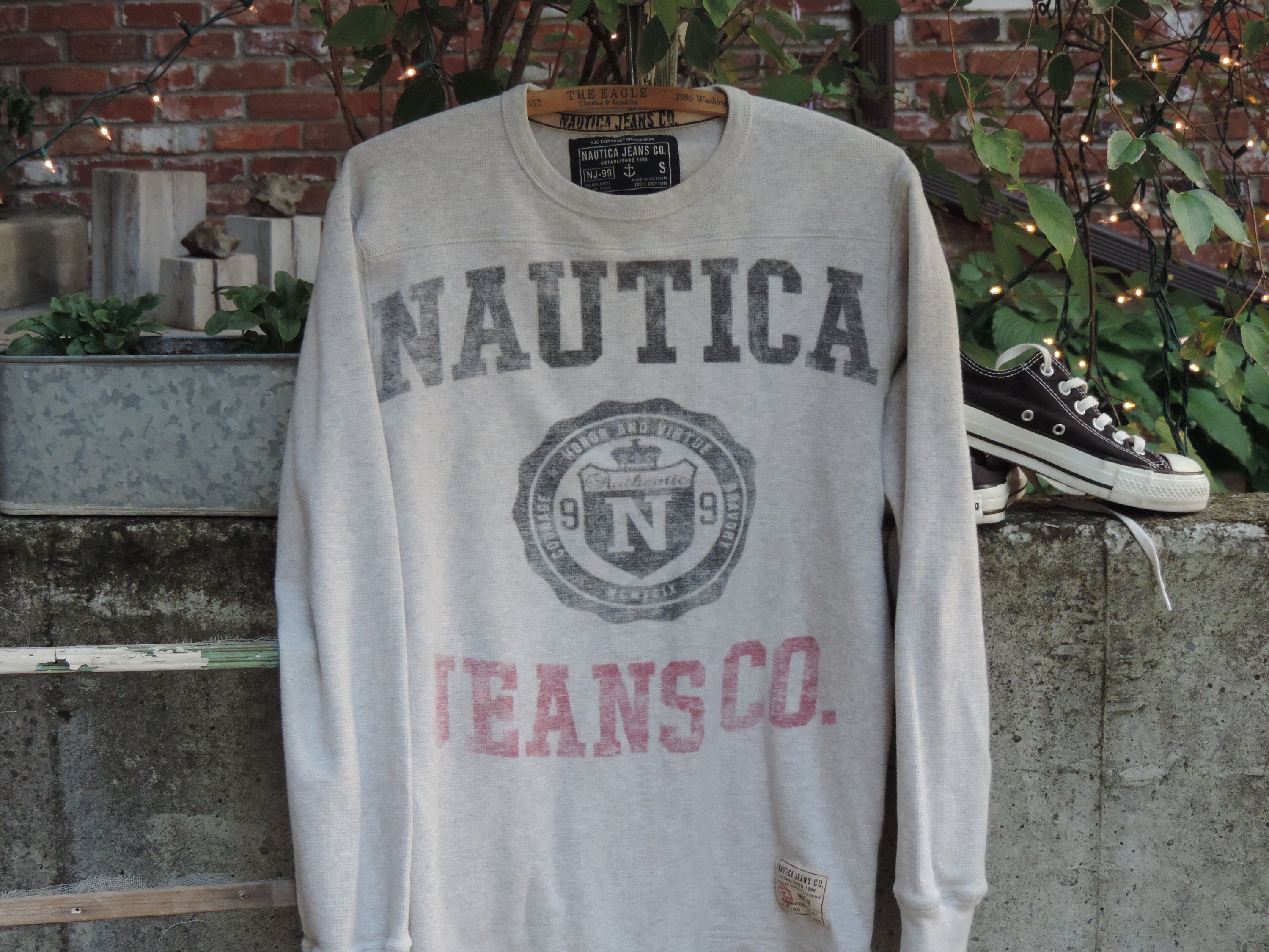 Vintage Streetwear T Shirt Thermal Long Sleeve Gray Shirt Nautica