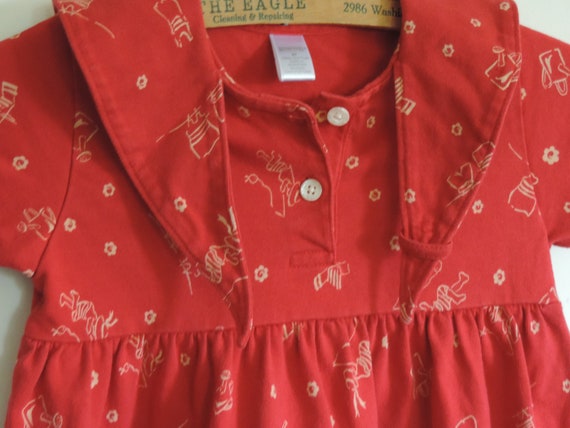 Vintage Toddler's Dress Lands End Red Floral Gard… - image 2