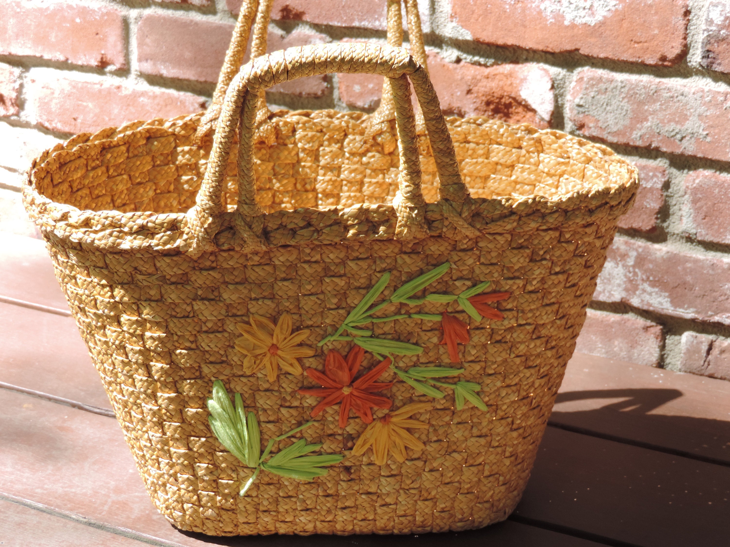 Vintage Straw Handbag Woven Beach Bag Large Straw Beach Tote Summer ...