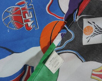 Vintage NBA 90s USA製 バスケ ヴィンテージシーツ 総柄　レア ヴィンテージ 90年代 NBA ツインシーツセット、アメリカ製、スポーツ