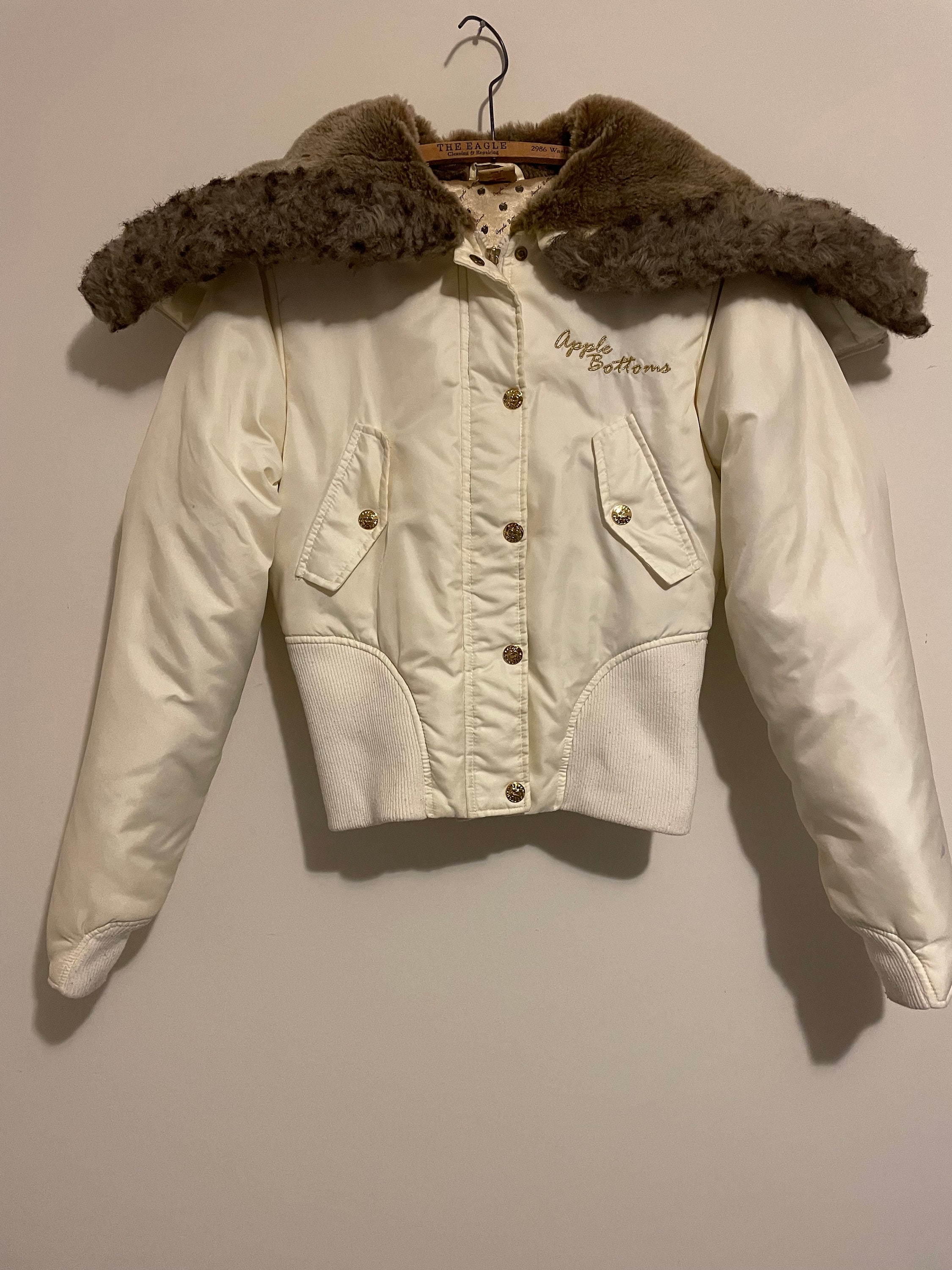 Y2K Apple Bottoms Jacket With the Fur Cream Featuring Hood Gold Buttons and Zipper Trim With Jewels Streetwear Film Production Etsy