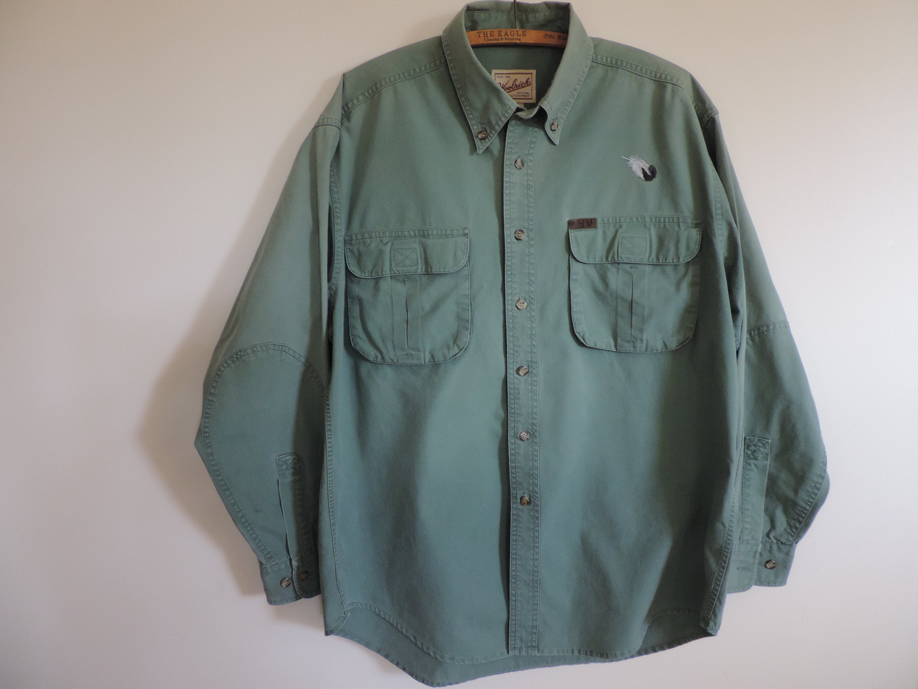 XL Vintage Woolrich Classic Button Down Fishing Shirt Blue Fly Fisherman  Salmon E 