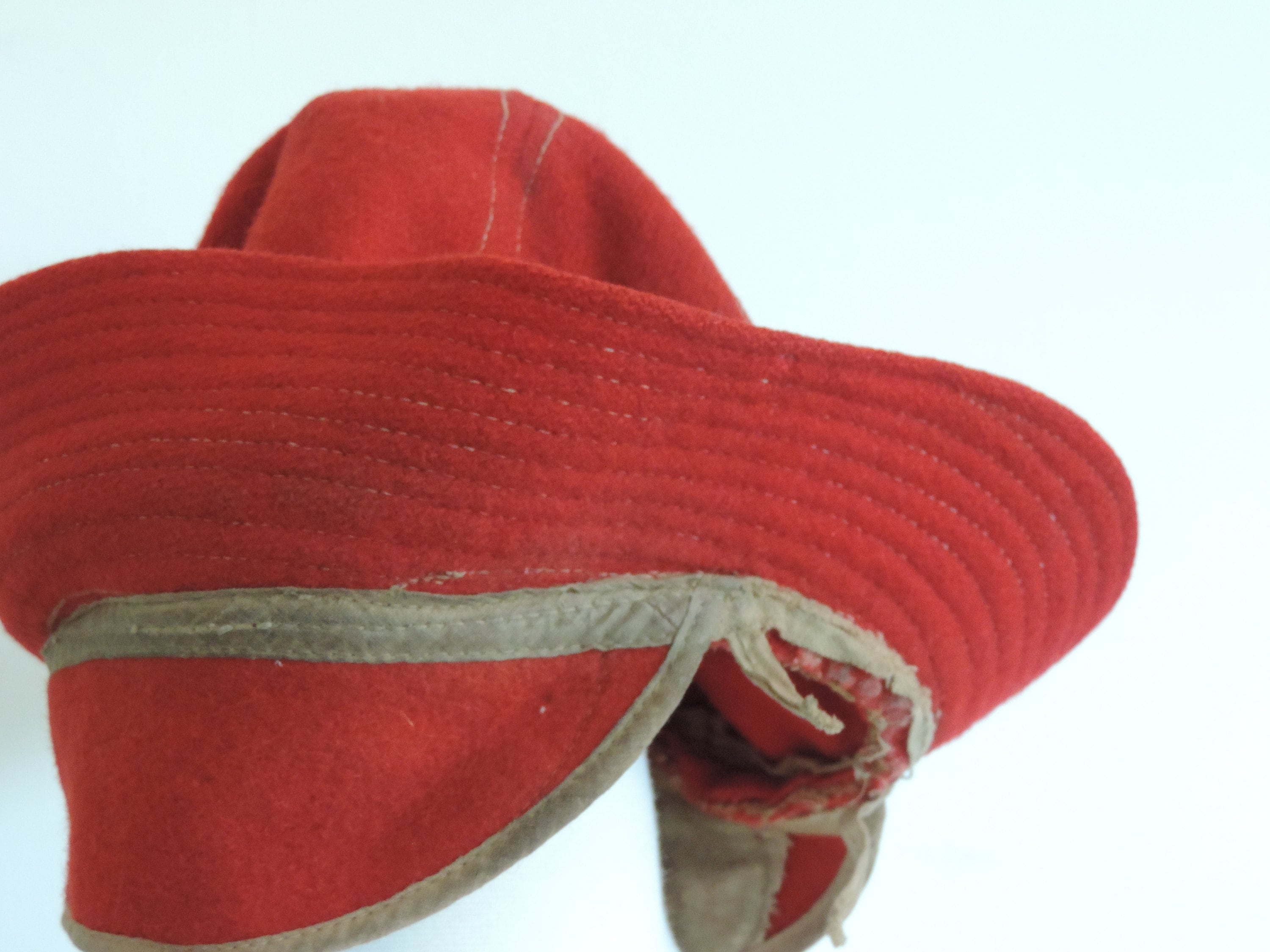 Vintage 50s Woolrich Bucket Hat Womens Size 7 1/8 Red Felt Wool Boho Outdoor Corduroy Wide Brim Sun Hat - Rust – Blue Corduroy main image 4
