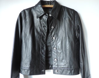 Large Vintage 90s Banana Republic Mid Length Leather Trench Jacket