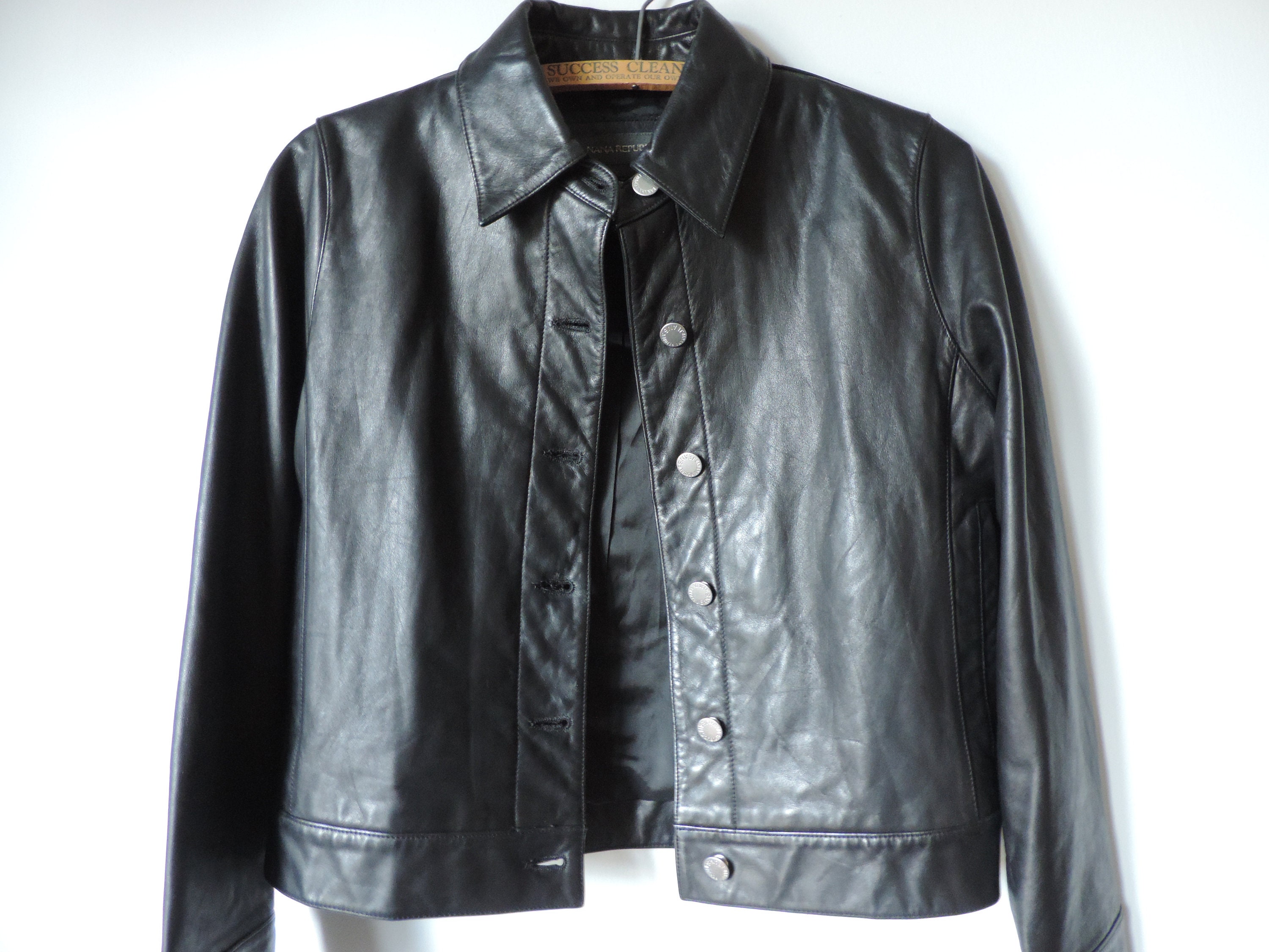 Y2K Leather Jacket Banana Republic Soft Black Biker Style 100 