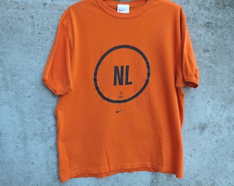 Vintage MLS Nike Netherlands KNVB Football T-Shirt Size L – 100% Cotton Orange Soccer Wear