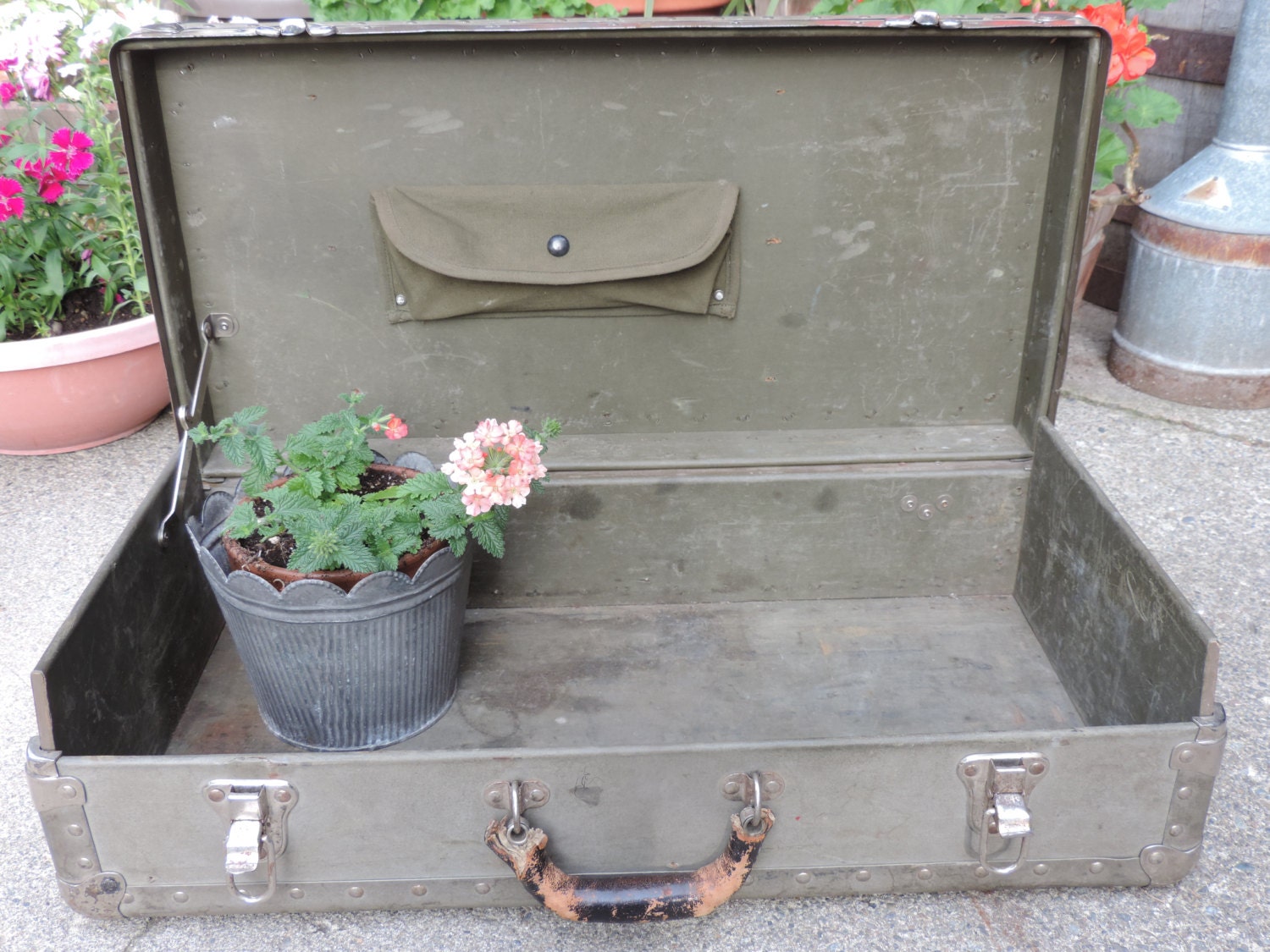 RARE MCM Vintage Skyway- Green Tweed Luggage Trunk Foot Locker