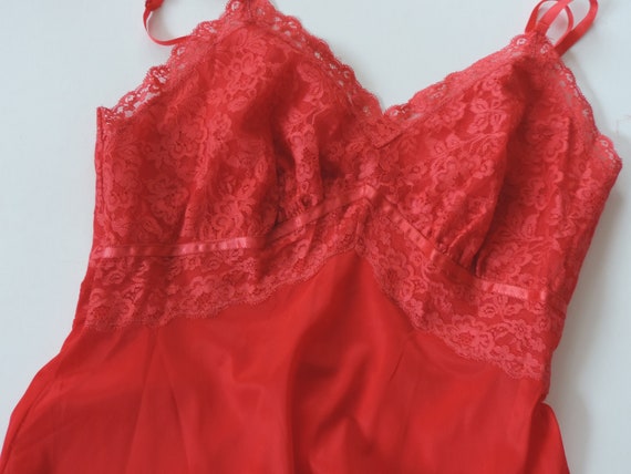 60's 70's Red Rose Slip Dress Nylon Slip Mid Cent… - image 6