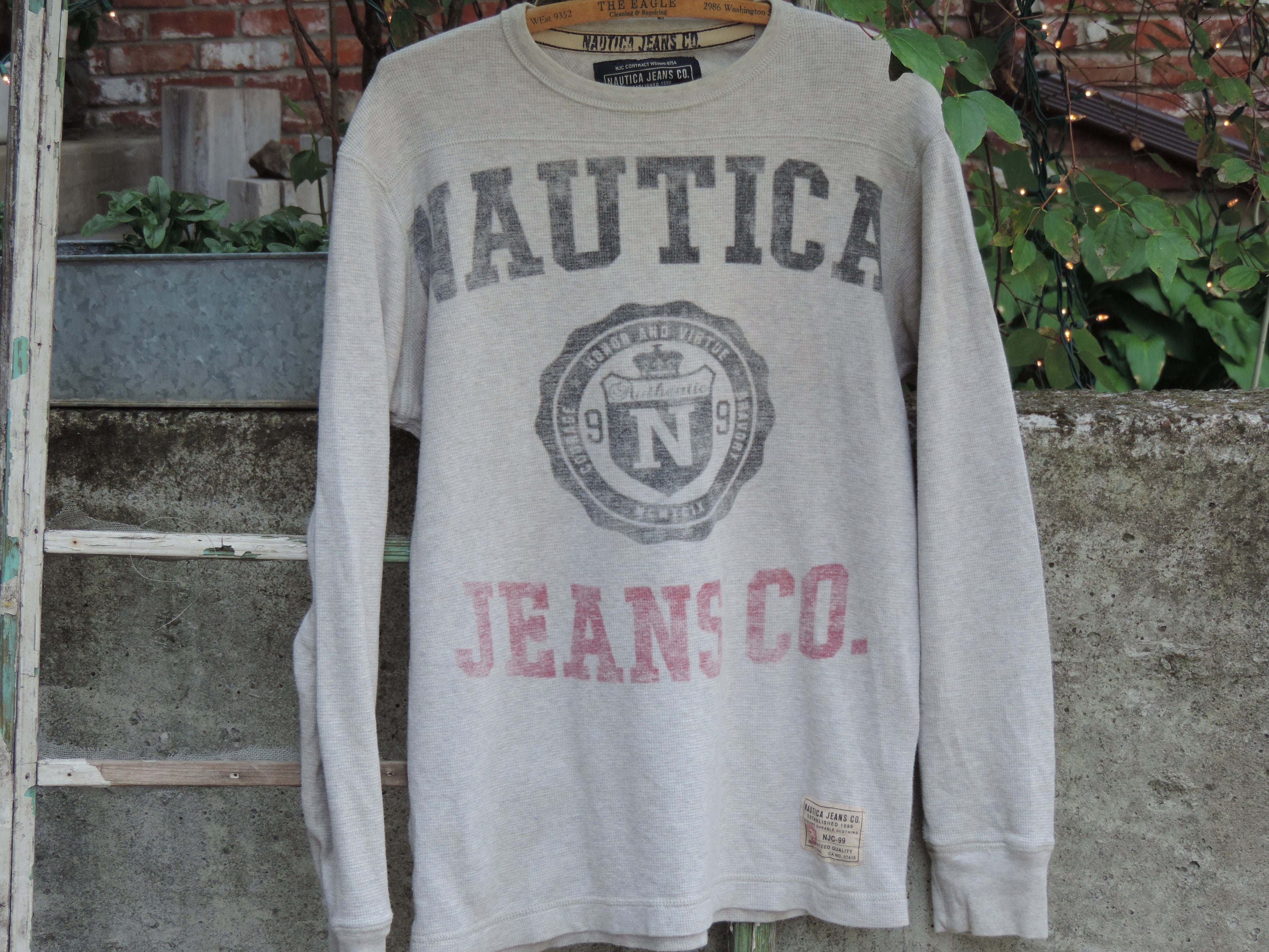 Vintage Streetwear T Shirt Thermal Long Sleeve Gray Shirt Nautica