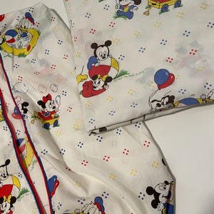 80&#39;s Disney Mickey Mouse Crib Sheet Fitted and Hanging Diaper storage Summer Fun Theme  by Disney 1984 The Walt Disney Corp.