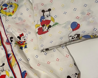 80's Disney Mickey Mouse Crib Sheet Fitted and Hanging Diaper storage Summer Fun Theme  by Disney 1984 The Walt Disney Corp.