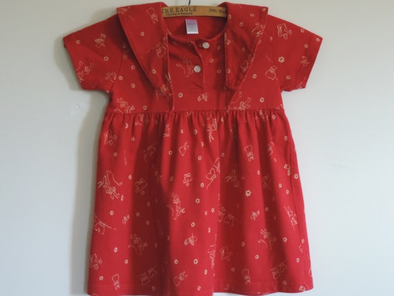 Vintage Toddler's Dress Lands End Red Floral Gard… - image 5