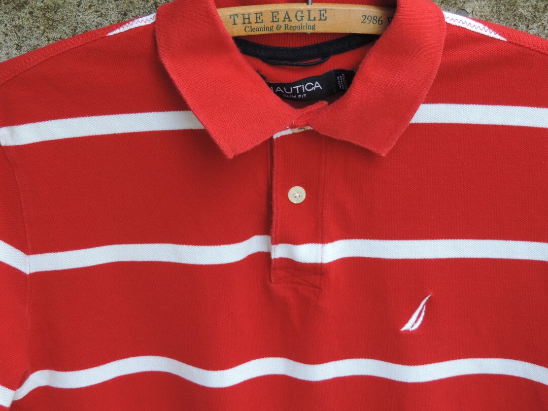 90 s NAUTICA RED POLO Rugby Shirt Red White Striped Nautica Logo 100 Cotton Sportswear Size S Etsy