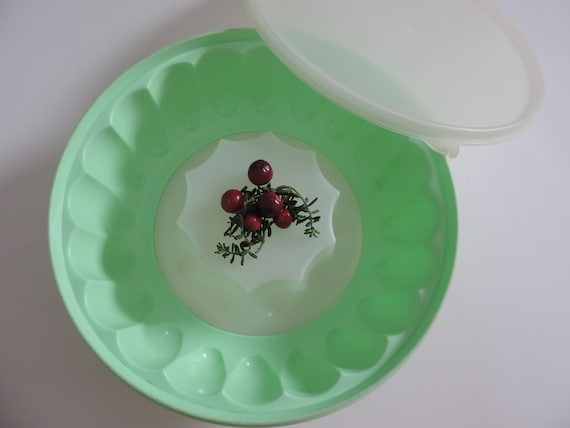 Vintage 70's Tupperware Jello Mold 3 Piece Lime Green Gelatin Mold 