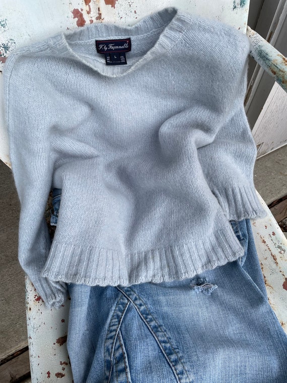 90's little Blue Sweater 100% Merino Wool Faconnab