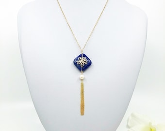 Uplifting Gift Adjustable Y Chain Gemstone Pendant Necklace Inspired by Divinity Yun Boutique