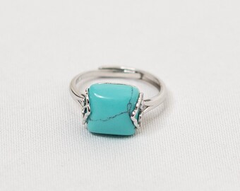 Adjustable Obsidian Ring in Sterling Silver Asian Vintage Style Jewelry Square Gemstone Ring Chinese Auspicious Ring Yun Boutique