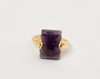 Adjustable Obsidian Ring in Sterling Silver Asian Vintage Style Jewelry Square Gemstone Ring Chinese Auspicious Ring Yun Boutique