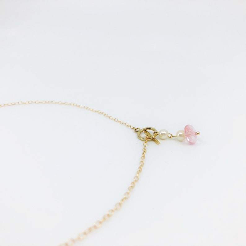 Chinese Gold Enamel Lotus Tassel Necklace in Gold Filled with Strawberry Quartz Yun Boutique Asian Vintage Jewelry