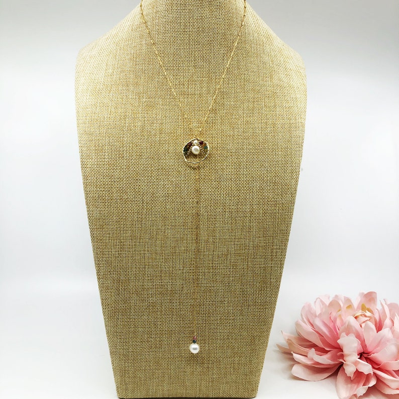 Uplifting Gift Adjustable Y Chain Gemstone Pendant Necklace Inspired by Divinity Yun Boutique