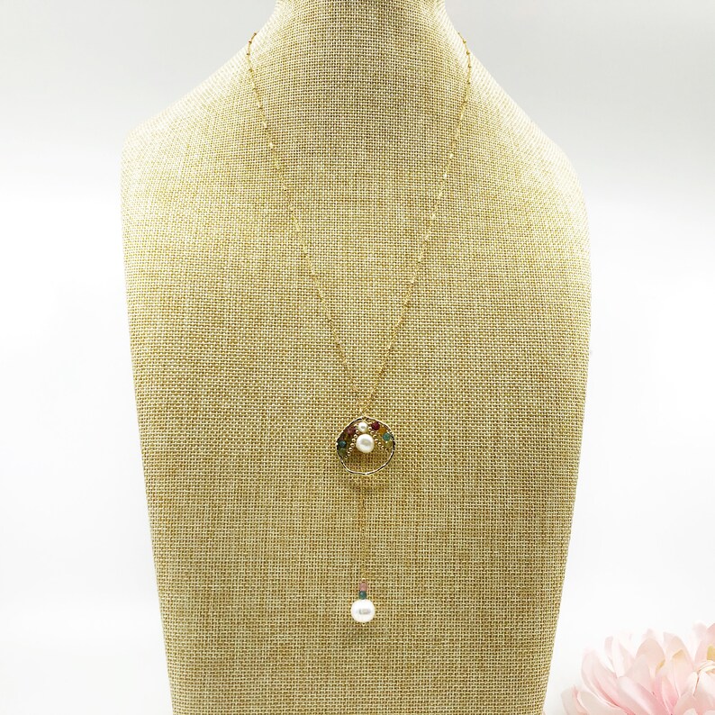 Uplifting Gift Adjustable Y Chain Gemstone Pendant Necklace Inspired by Divinity Yun Boutique