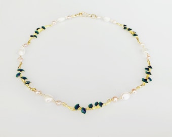 Vintage Enamel Vine Necklace with Baroque Pearls | Yun Boutique