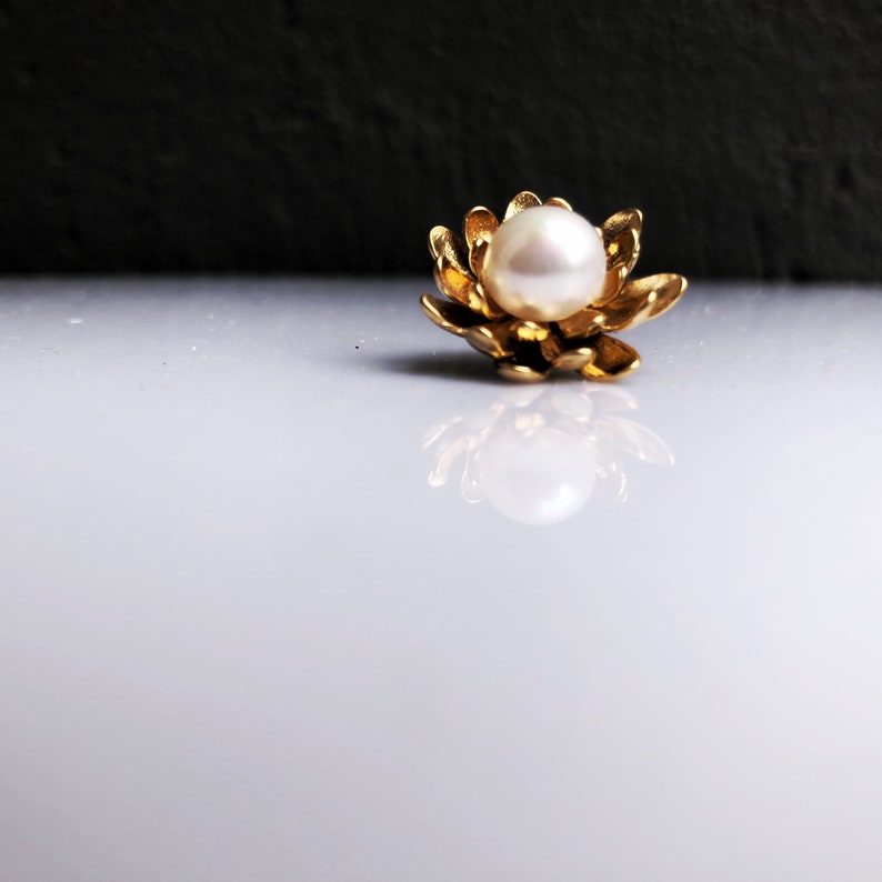 Lotus Flower Stud Earrings Gold, Pearl Stud Earrings with Sterling Silver Post Yun Boutique image 4