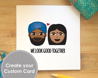 Sikh Couple Card - Customisable, Valentines, Love, Girlfriend, Boyfriend, Anniversary, Indian couple, Turban, Emoji, Ethnic, Desi Cards