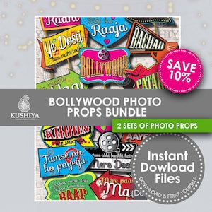 Bollywood Themed Photo Props Bundle - Includes 2 sets of Photo Props, Bollywood Party, Desi, Instant Download, Printable, Print your own DIY