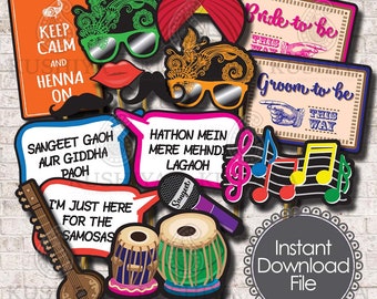 Sangeet / Mehndi Night Photo Props  - Set of 16 - Indian Wedding, Party Signs, Desi, Instant Download, Printable, Print your own, DIY.
