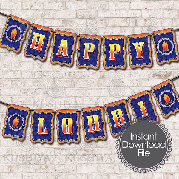 Lohri Decoration - Happy Lohri Bunting Flags, Banner, Indian Harvest, Celebrations, Instant Download, Printable, Print your own, DIY.