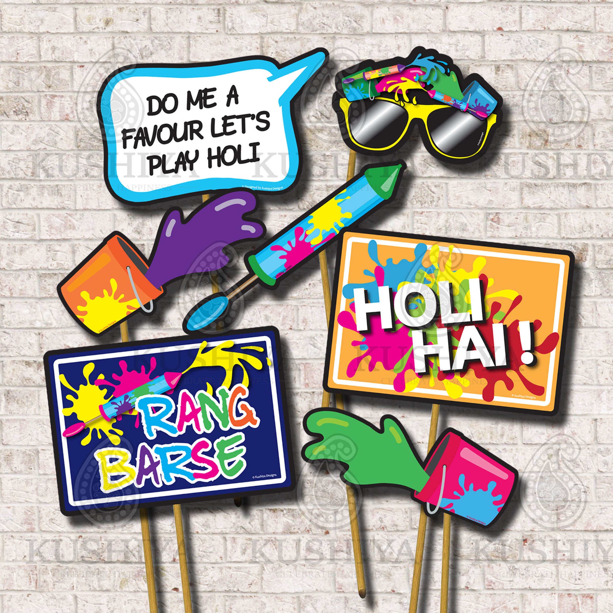 Holi Celebration Photo Booth Props Set of 15 Rang Barse Etsy India