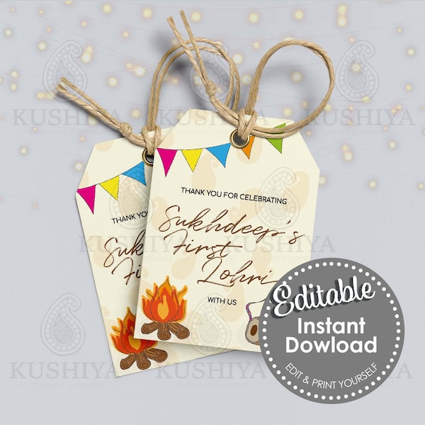 Baby's First Lohri Gift/Favour Tags - Editable, Personalised, Digital File, Instant Download, Printable, Edit Yourself, Print Your Own, DIY