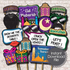 Eid Party Photo Booth Props - Set of 17 - Eid Celebrations, Eid Party ...