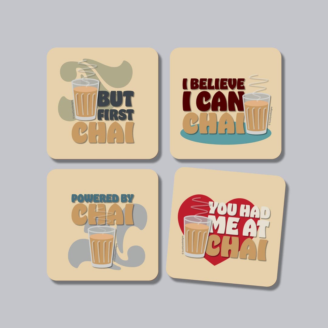 Power of Chai - Set of 4 Coasters, Chai Lovers Gift, Desi Chai ...