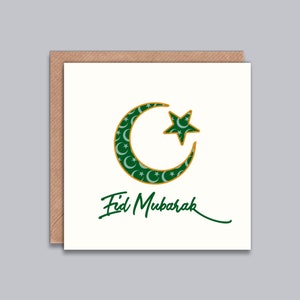 Eid Mubarak Card, Eid Celebrations, Ramadan Kareem, Islamic Greeting Card, Muslim Festival, Crescent Moon and Star, Ethnic Inspired Card