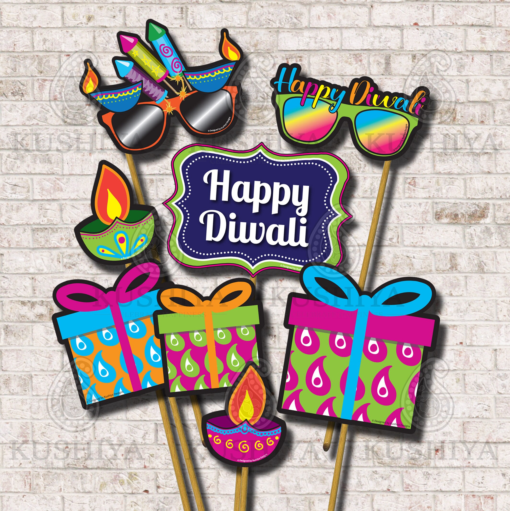 Diwali Party Photo Booth Props Set of 14 Diwali Etsy