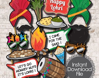 Lohri Party Photo Booth Props  - Set of 15 - Lohri Celebrations, Punjabi, Indian Party, Instant Download, Printable, Print your own, DIY