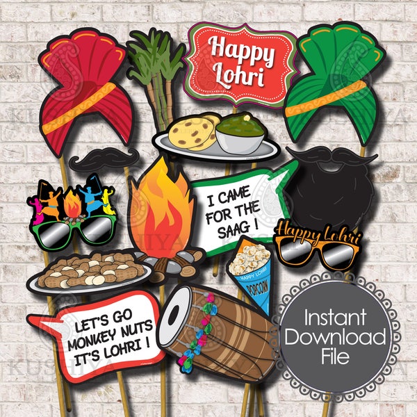 Lohri Party Photo Booth Props  - Set of 15 - Lohri Celebrations, Punjabi, Indian Party, Instant Download, Printable, Print your own, DIY