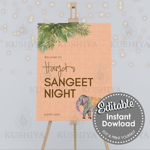 Indian Elephant Welcome Sign - Mehndi, Sangeet, Indian Wedding, Bridal Shower, Digital File, Instant Download, Edit & Print Your Own [HTS1]